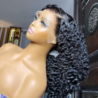 Perruques en dentelle frontale brésilienne, cheveux humains Remy, sans colle, avec mèches HD, double trame, transparentes, bouclées crépues, coupe bob moyenne
