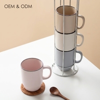 Ensemble de tasses en céramique scandinave décontractées de 300 ml, empilables, pour eau et nourriture, design moderne avec logo, style américain, poignée ergonomique pour la maison