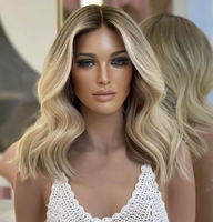 Perruque Bob en cheveux humains blond miel cendré, ondulations lâches, avec dentelle frontale 13x4, pré-épilée, sans colle, pour femmes