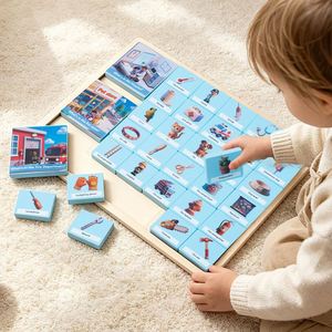 3-In-1 English Words Daily Life Scene Matching <b>Puzzle</b> Board Wooden Blocks Iq Test Mind Challenges Table Game - Product Image 3