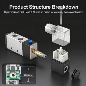 Válvula Solenoide Eléctrica Baomain 4V210-08 12V DC de 5 Vías 1/4 PT con Cuerpo de Aluminio, Piezas Neumáticas - Product Image 5