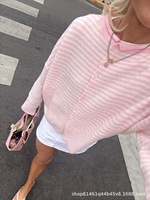 Nouveau pull décontracté tricoté et crocheté à rayures coréennes, boutonné, col rond ample et respirant pour femme