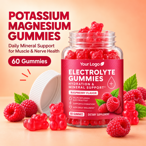 Gummies électrolytiques OEM : Soutien minéral hydratant au magnésium et au potassium, saveur framboise, bien-être quotidien, complément alimentaire végétalien - Product Image 1