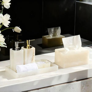 Ensemble d'accessoires de salle de bain en marbre écologique moderne Stonekocc, quatre pièces, distributeur de savon, boîte à mouchoirs, plateau, décoration d'hôtel et de maison, en stock - Product Image 3
