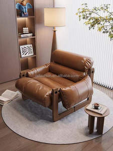 Fauteuils <span class=keywords><strong>Vintage</strong></span> en <span class=keywords><strong>Cuir</strong></span> Marron avec Cadre en Bois pour Salon Confortable - Product Image 2