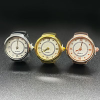 Montre bague unisexe simple pour fiançailles et mariage, bracelet élastique doré, chiffres romains, cadran rond, quartz