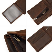 Ritsleting Ramping Dompet Koin Mewah Vintage Crazy Horse Trifold Dompet Kulit Pria dengan Jendela Kartu ID