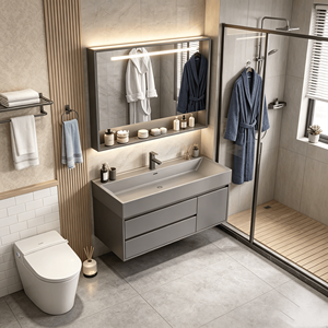 Mobile Bagno Moderno Personalizzabile <span class=keywords><strong>con</strong></span> Specchio Smart, Materiale Personalizzabile, Armadietto da 24-84 Pollici <span class=keywords><strong>con</strong></span> Cassetti e Vano Portaoggetti - Product Image 3