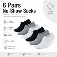 KTS341 Fabricant OEM Personnalisé 6 Paires de Chaussettes de Sport pour Hommes en Coton, Invisibles, Fines, Respirantes, Sans Coutures, Noir/Blanc/Gris pour la Course à Pied