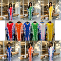 Robe longue ample grande taille en coton à col en V boutonnée, style Boubou africain, imprimé numérique, pour femme musulmane, idéale pour l'été et la plage.