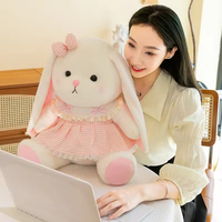 Haute qualité lapin en peluche cheveux longs doux lapin poupée Kawaii robe florale japonais doux lapin oreiller