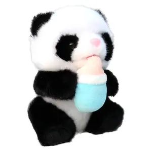 customized creative drink milk panda baby plush toy stuffed black and white panda bear doll