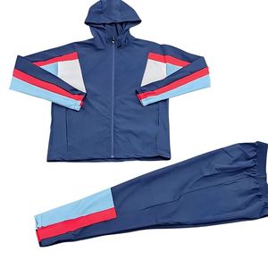 Ensemble de survêtement à capuche zippé pour homme, veste et pantalon d'entraînement, noir et orange, tenue de sport en polyester, taille XL - Product Image 4
