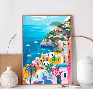 Kit Pittura Fai da Te con <span class=keywords><strong>Numeri</strong></span>: Paesaggi Marini <span class=keywords><strong>Blu</strong></span> e Casa Cartoon per Principianti con Tela Acrilica - Decorazione Casa - Product Image 1