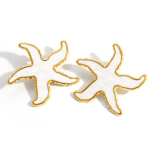 Boucles d'oreilles pendantes étoile de mer en acier inoxydable plaqué or 18 carats, style océan, bijoux de mode estivaux - Product Image 5