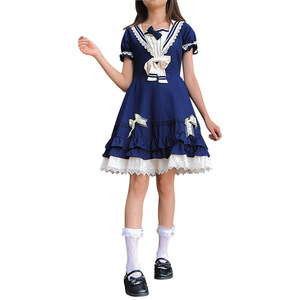 Lolita <b>Dress</b> Sailor Collar A-Line Navy Blue Contrast Color Princess <b>Style</b> Summer Outfit - Product Image 5