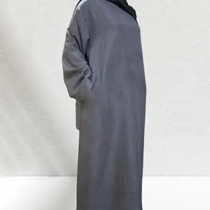 Prémio respirável personalizável fechado linho abaya linho abaya casaco abaya mulheres vestido muçulmano linho