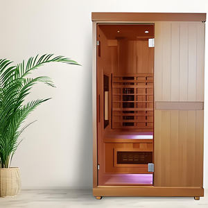 Sauna Seca Moderna de Cedro Rojo, Pino y Hemlock Macizo para 1 Persona, con Estufa de 12kw, Infrarrojos Lejanos, Puerta de Masaje con Vapor Interior para Villa - Product Image 3