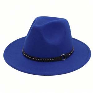 Chapeau Fedora en feutre synthétique de style européen et américain avec large bord et ceinture à rivets métalliques, accessoires de mode pour l'extérieur, chapeaux de cowboy - Product Image 2