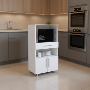 Alacena de cocina blanca de 48 pulgadas de alto con dos estantes abiertos y dos puertas para almacenamiento de microondas - Product Image 2