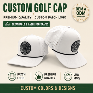 Premiere 5 Panel Solid Waterproof Golf <b>Cap</b> Custom Embroidery Logo Low MOQ OEM Laser Perforated Breathable <b>Quick</b> <b>Dry</b> Sport Supply - Product Image 1