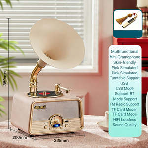 Reproductor de discos giratorio mini en oferta, altavoz todo en uno, reproductor de discos inalámbrico BT, radio FM USB, reproducción de 3 velocidades, audio de escritorio - Product Image 6