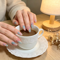 Kuku Palsu Bentuk Almond Tema Laut yang Laris Manis, Bahan PMMA, 30 PCS, Kemasan Nail Art yang Dapat Dikustomisasi dengan Logo