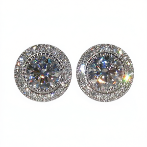 Boucles d'oreilles en or blanc avec diamants ronds taille brillant, couleur G, diamants naturels, style classique, bijoux de mariage pour femmes, certifiées GIA - Product Image 1