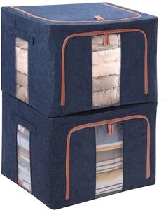 KUYUE-Contenedor Apilable de Almacenamiento Transparente para Ropa, Organizador de Armario con Marco Plegable, Contenedor Plegable Azul, Moderno - Product Image 2
