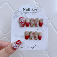 Lot de 10 faux ongles en acrylique souple, recyclables, de luxe, avec motifs 3D pré-dessinés, pour doigts moyens/courts