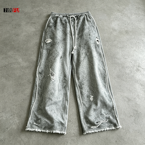 Pantalon de jogging ample pour homme, style streetwear, 300/400/500 g/m², avec logo personnalisé imprimé ou brodé, effet vieilli, coupe large - Product Image 1