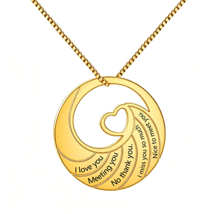 Collana con Ciondolo a Cuore in Acciaio Inossidabile, Disco Traforato con Motivo a Onda Oceanica e Citazione, Gioiello Regalo <span class=keywords><strong>per</strong></span> Donne, Impermeabile - Product Image 1