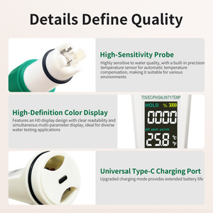 Stylo testeur de qualité de l'eau 5 en 1 : mesure précise du <span class=keywords><strong>pH</strong></span>, des TDS, de l'EC, de la salinité et de la température pour aquarium, piscine, hydroponie - Product Image 5