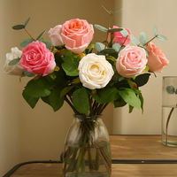 Fleur artificielle à tige unique réaliste de haute qualité en gros, toucher réel, rose rouge pour la décoration de la maison, arrangement floral