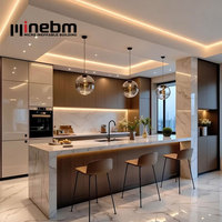 Armoires de cuisine modulaires de style moderne australien, en laque noire personnalisée, avec placage en bois de chêne