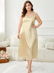 Vestido <span class=keywords><strong>de</strong></span> Dormir Transpirable para Mujer, Verano, Tela Satén, Tirantes Finos, Camisola Midi, Ropa Cómoda para el Hogar, para Figuras Curvilíneas, Compra al por Mayor - Product Image 5