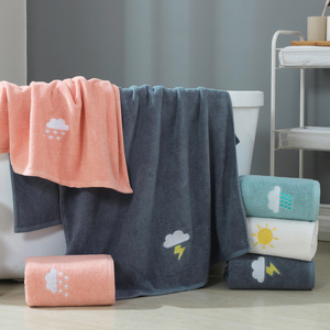 เจียนมู่ ชิงเยว่ผ้าเช็ดตัวผ้าฝ้ายแท้ 140x70 ซม. ลายปักลายสภาพอากาศ นุ่ม ซึมซับได้ดี สำหรับใช้ในบ้านคู่รัก - Product Image 2