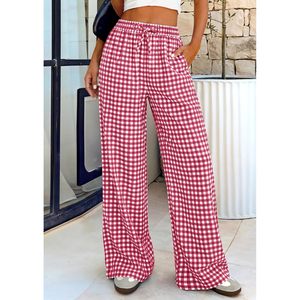 Gingham Pajama <b>Pants</b> Women Lightweight Cotton Wide Leg Palazzo <b>Plaid</b> Trousers Summer Casual Breathable <b>PJ</b> Bottoms - Product Image 6