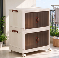 Armoire de rangement en plastique PP avec roulettes, double porte, empilable, pliable, avec loquet, pour vêtements, boîtes, aliments, livres