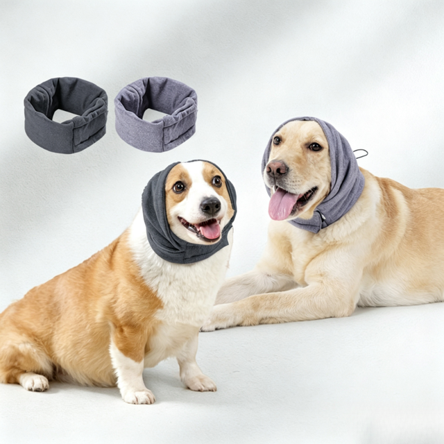 Dog Calming Hood Pet Anxiety Relief Head Wrap Adjustable Noise Cancelling Ear Muffs for Thunder Fireworks Grooming Snood