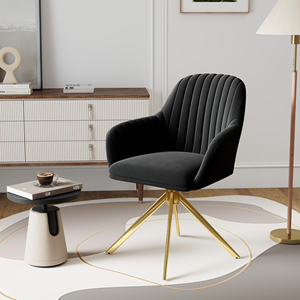 Silla de Comedor Moderna Ecológica Tapizada en Terciopelo con Respaldo Acanalado y Patas de Metal Dorado para Hogar, Oficina y Bodega - Product Image 3