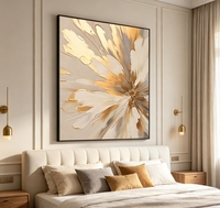 Peinture à l'huile abstraite beige et or sur toile, peinte à la main, à l'impasto épais, avec feuille d'or métallique texturée, œuvre d'art neutre