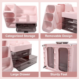 Kotak penyimpan alat rias wajah, meja rias dengan tempat kuas untuk Semir kuku, Lipstik, perhiasan parfum - Product Image 5