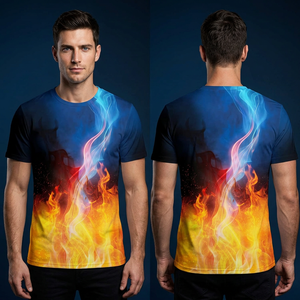 Men Plus Size Summer Knitted Collarless <b>Flame</b> Print Short Sleeve Sublimation Transfer Print Casual T-<b>Shirt</b> Custom Logo - Product Image 5