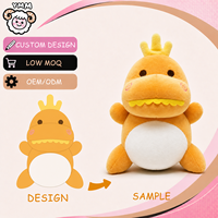 Jouet en peluche dinosaure jaune de dessin animé OEM/ODM avec ventre blanc et crête sur la tête