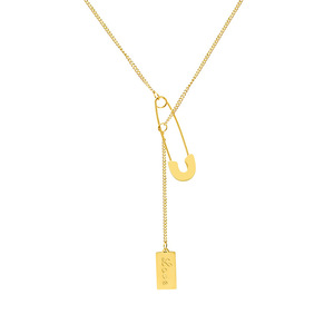 <span class=keywords><strong>Collier</strong></span> chaîne en papier clip en or véritable 18 carats tendance 2022 pour femmes avec pendentif carré porte-bonheur, <span class=keywords><strong>collier</strong></span> épingle de sûreté - Product Image 5