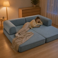 Ensemble de canapé-lit modulaire en tissu moderne de luxe avec rembourrage en éponge, sans dossier ni accoudoirs, pour la maison