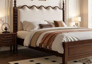 Premium <b>Queen</b> <b>Size</b> Scalloped Upholstered <b>Bed</b> With Spindle Posts & Nailhead Trim For Bedroom - Product Image 5