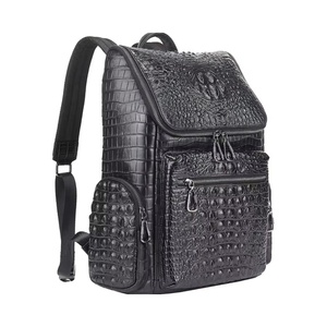 Sac à dos pour ordinateur portable Boshiho pour homme, style vintage, en cuir de crocodile, sac de voyage tendance, sac à dos de jour en toile imperméable, cuir de vachette - Product Image 5