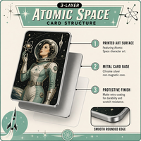Tarjetas Coleccionables Metálicas Impresas con Diseño Espacial Atómico, Retro, Astronauta, Cohete, Robot, OVNI, Souvenir, Venta al Por Mayor